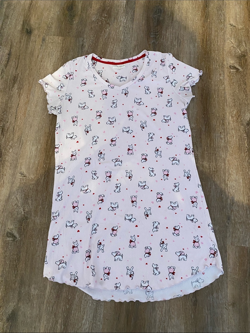 Laura Ashley Pink & White Dog-Print Short Sleeve Nightdress
